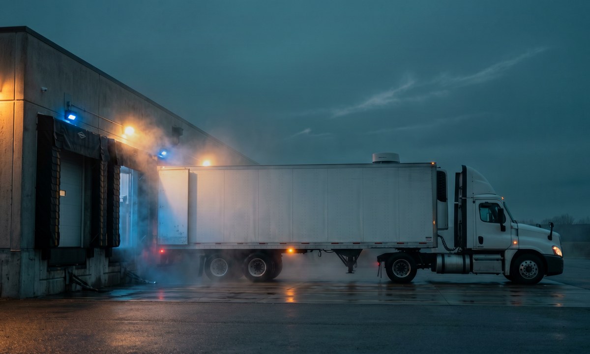 Refrigerated trailer truck on the highway